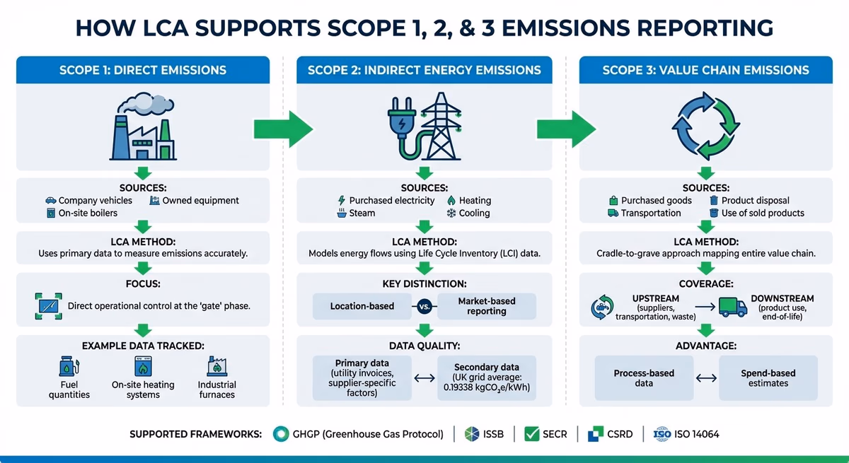 How LCA Supports Scope 1, 2, and 3 Emissions Reporting Framework